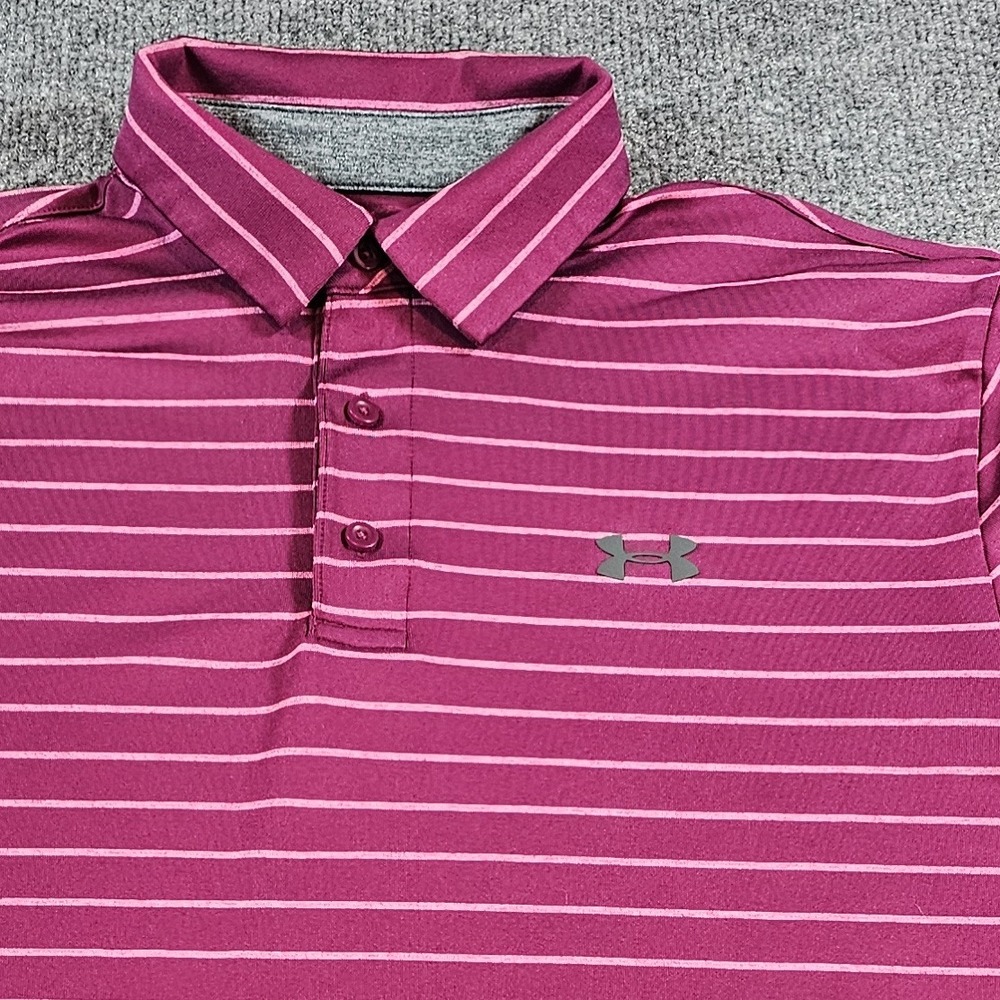 Under Armour Mens Medium Magenta Striped The Playoff Polo Shirt Golf Activewear